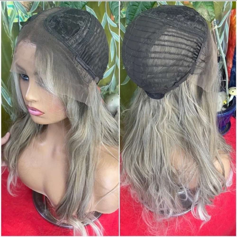 Ash grey Blonde Balayage Long Lace Front Wig